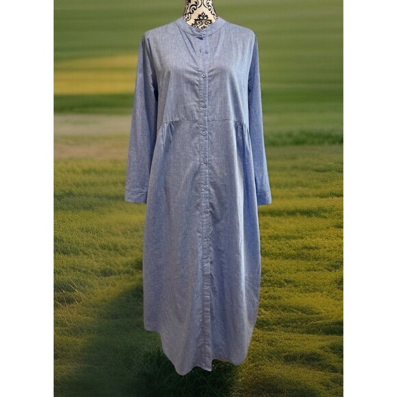 Tuckernuck Lydell Button Front Maxi Dress sz L Womens Chambray Beachy Coastal - Picture 3 of 16